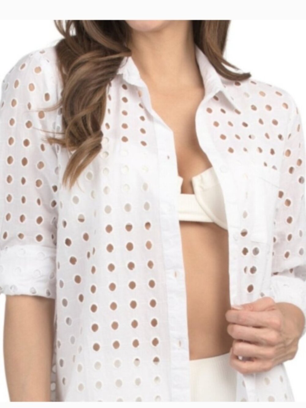 NWT TRUE Destination Black Cotton Eyelet Button Down Closure Mini CoverUp Shirt